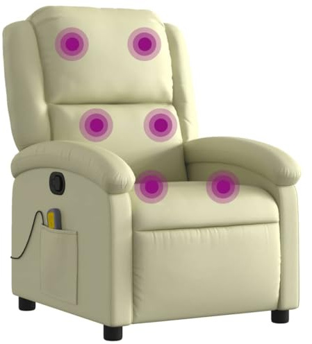 vidaXL Fauteuil de Massage Inclinable, Chaise de Relaxation avec Dossier et Repose-Pied Réglables, Siège Électrique de Salon, Moderne, Crème Cuir Véritable