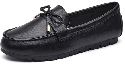 Vespiero Loafers for Women Slip On Flats Comfortable Business Dressy Casual Non Slip Work Walking Office Loafers Shoes Pu Black Size 8