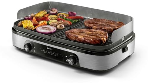Philips Tischgrill 5000 Series – Großer Familiengrill, Wendbare Platten, Zwei Heizzonen, 5 Temperaturstufen, 2400W, Antihaftbeschichtung, Spülmaschinengeeignet (HD6222/95)