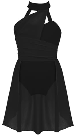 Riismen Kids Girls Ballet Lyrical Dance Dress Halter Cutout Back Leotard Chiffon Tailskirts Dancewear Black 13-14 Years