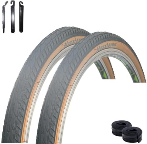 2 x maxxi4you HY 156 Fahrradreifen in Schwarz/Braun 47-559 (26 x 1,75) + 2 x passende Schläuche AV inkl. maxxi4you Reifenheber