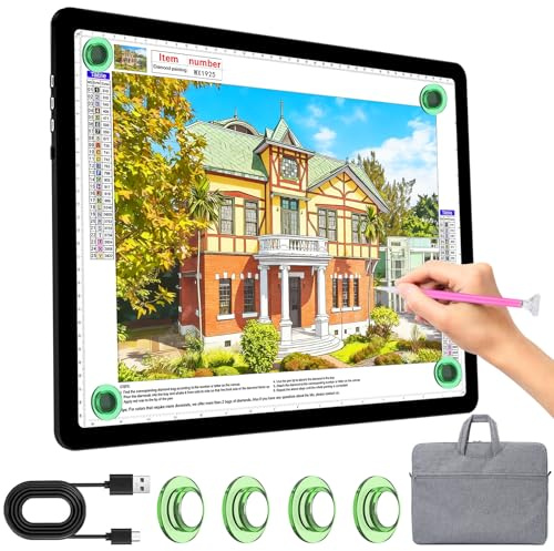 KOBAIBAN A4 LED Light Board with Bag, Magnetic Diamond Painting Light Board with Side Physical Buttons, 3 Color Modes & 6-Level Adjustable Brightness, Light Pad for Diamond Painting/Drawing (Black)