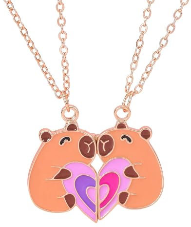 FloralGrace 2 Pezzi Collana Dell'Amicizia Capibara, Collane Dell'Amicizia Capibara per 2 Ragazze, Collana Amiche del Cuore BFF Mani Cuore Collane Corrispondenti, Pendente Capibara (Stile 3)