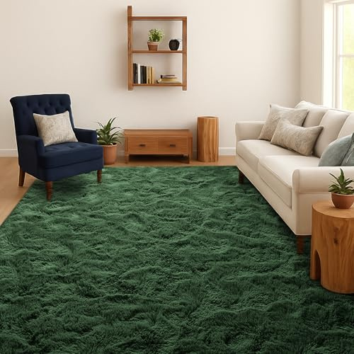 SOANNY Tapis à Poils Longs pour Salon, Lavable, Antidérapant & Doux, Uni Shaggy pour Chambre & Chambre d’Enfant, Rug de Chevet, 160x230 cm, Vert Forêt