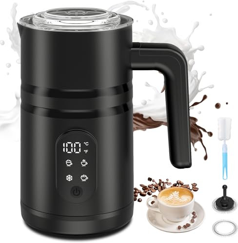 Mousseur à Lait Électrique 5-en-1 (350ml) | Mousseur de Lait & Chauffe-Lait pour Cappuccino | Machine à Chocolat Chaud & Chocolatière | Milk Frother Electric (noir)