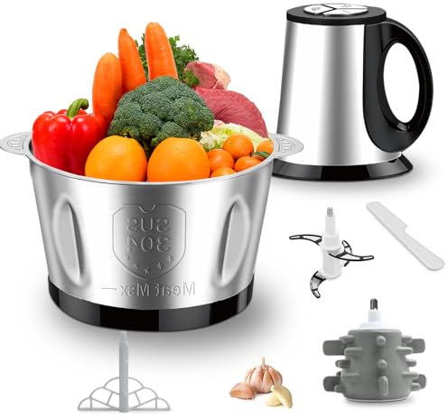 LUKVCIY Triturador Eléctrico de Alimentos 600W, Procesador de Alimentos de 3 Velocidades del Tazón de Acero Inoxidable 2L para Carne, Verduras, Ajo, Nuez