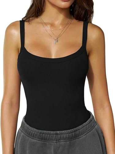 Sukiglam Camisetas Tirantes Mujer Verano Sexy con Cuello en U Camiseta sin Mangas Básica Ajustado Chalecos Top Deportivas Y2k Costilla Tank Tops sin Espalda Casual Blusa Elástica Camisola Shirt