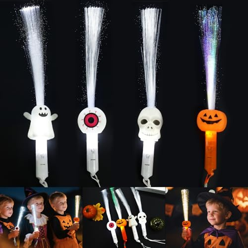 Juguetes Halloween Niños, 4 Piezas Glow Stick, LED Halloween Juguetes, Barras Luminosas Fluorescentes, Varillas de Fibra Luminosas LED, Palos Luminosos para Fiestas, Detalles Niños Regalo