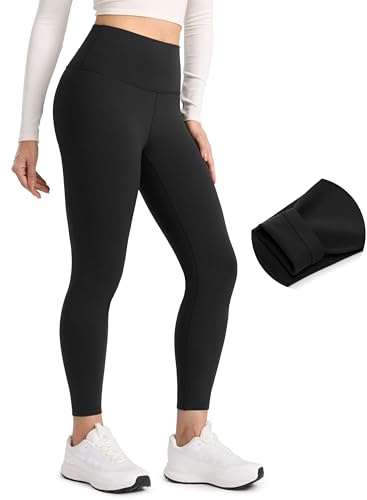CRZ YOGA Womens Fleece Lined Leggings 25 - Matte Thermal Winter Warm Thick Yoga Pants High Waist Casual Lounge Tights Trousers Black 14