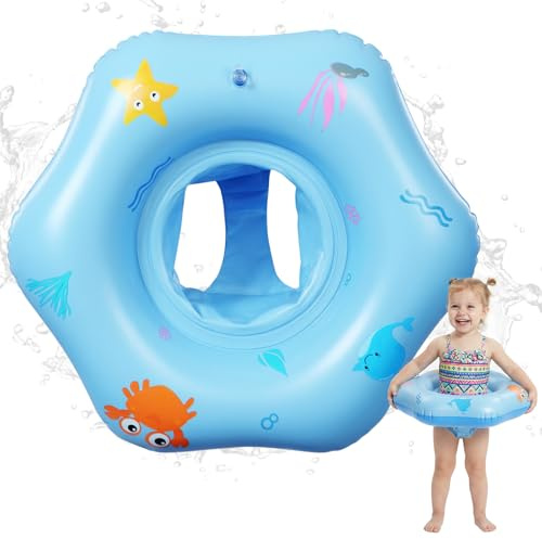 Ninonly Baby simring med säkerhetssäte söt simsits småbarn med reparationslappar dörr barn från 18 till 36 månader, flickor och pojkar perfekt för pool, strand och badkar blå