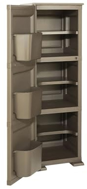 MA MAISON Armadio a Colonna in Plastica 40 x 43 x 125 cm con 3 Moduli, Anta e 3 Tasche Laterali – Mobile Multiuso Salvaspazio per Organizzazione Casa (Wengé)