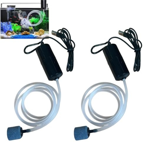 2pcs USB Air Aquarium Pump, Mini Oxygen Pump B/ubbler, Silent Portable Fish Tank Aerator,Ultra Silent Oxygen B/ubbler with Air Stone and Outlet Silicone Tube,for Small Medium Aquariums Fish Tanks