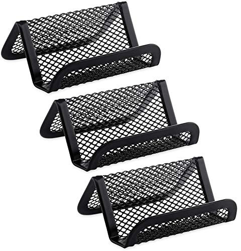 Hamosky Metallgitter-Visitenkartenhalter für Schreibtisch Büro-Visitenkartenhalter Mesh Collection Organizer für Visitenkarten, Kapazität 50 Karten, schwarzes Mesh-Visitenkarten-Display, 3er Pack