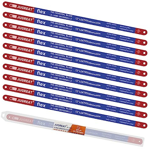 Hacksaw Replacement Blades (10 Pack) High Speed 24 TPI - 12 Length Hack Saw Blade - Carbon Strength Steel