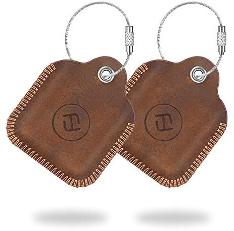 [2 Pack] Fintie Genuine Leather Case for Tile Mate (2022/2020/2018/2016), Tile Pro (2020/2018), Tile Sport, Tile Style, Cube Pro Key Finder Finder, Anti-Scratch Skin Cover with Keychain, Brown