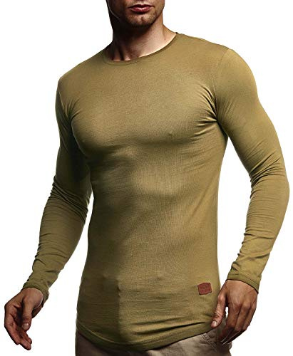 Leif Nelson Maglione da Uomo Girocollo Felpa LN-8394 Caqui Small