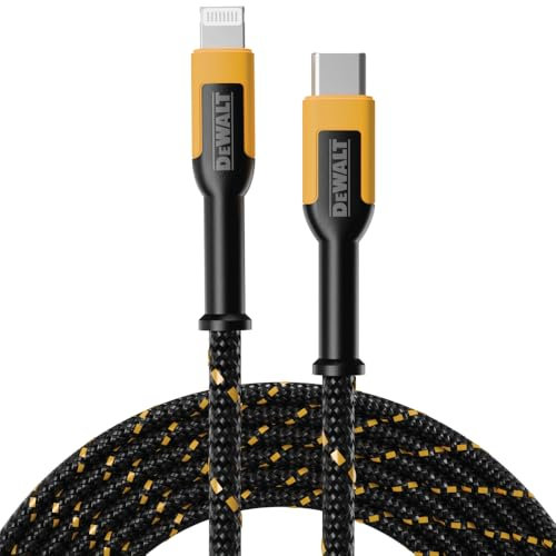 DEWALT Lightning to USB-C Cable, 4FT Reinforced Braided Charger Cord, Compatible with iPhone and Apple Devices, Fast Charging USB-C to Lightning Cable