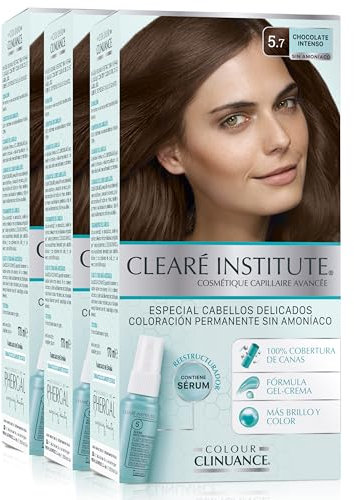 Clearé Institute | Colour Clinuance | Coloración Capilar Permanente Sin Amoniaco | Tinte de Pelo 100% Cobertura de Canas, Incluye Sérum Capilar | Método Curly |5.7 Chocolate Intenso | Pack de 3
