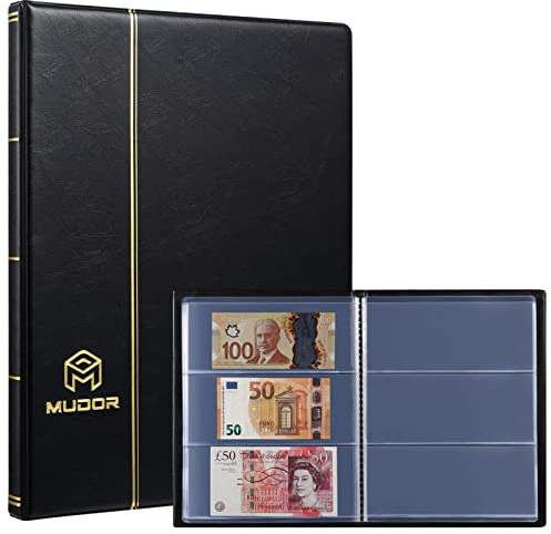 MUDOR Dollar Bill Holders for Collectors, 20 Sheets Clear Dollar Bill Sleeves, 60 Pockets Currency Holder for Bills, Currency Album Fits Euro Currency And Currency Foreign (Transparent Page)