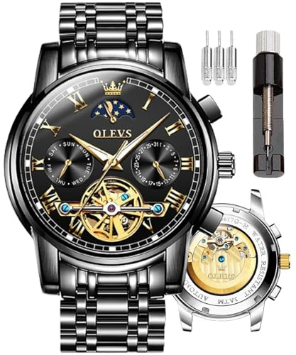 OLEVS Watches Men Automatic,Self Winding Skeleton Watches for Luxury Stainless Steel Watch with Date Mechanical Watches Waterproof Fashion for Men