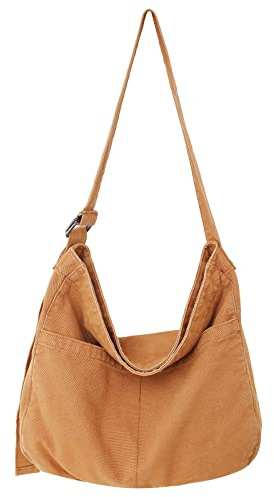 X SIM FITNESSX Unisex Umhängetasche Canvas Tasche Oxford Schultertasche Damen Shopper Tasche Fashion Stofftasche für Alltag/Büro/Schule/Reisen (Braun)
