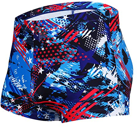 K898 Men's Square Leg Swimming Jammer Shorts UPF50+,Men Swimsuit Swim Jammers Fabric Shape Retention (Colorful Blue A,L)