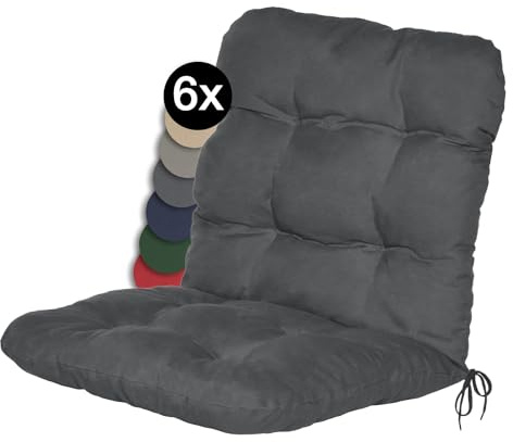 Beautissu 6er Set Niedriglehner Auflagen Set Flair NL Stuhlauflage 100x50x8cm Sitzkissen Niederlehner Gartenstühle Sitzauflagen Stuhlkissen Graphitgrau