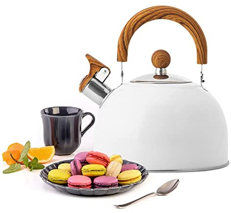 Bouilloire Sifflante 2.5L Bouilloire A Sifflet En Acier Inox, Bouilloire Induction Vintage, Bouilloire À Thé Sifflante Avec Grain De Bois Poignée Pour Thé, Café - Induction Gaz Électrique Applicable