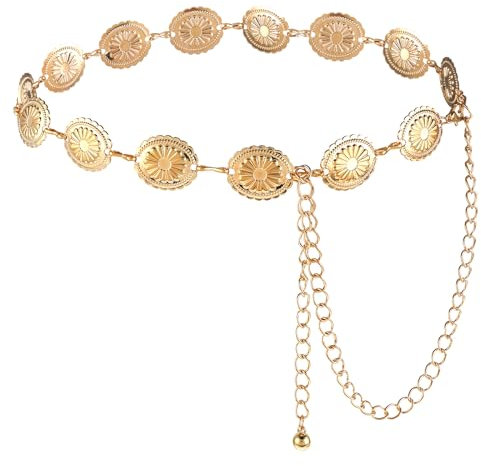 TIESOME Western Metall Concho Gürtel, ausgehöhlter Gänseblümchen Kettengürtel verstellbare Country Konzert Outfit für Kleid(Gold)