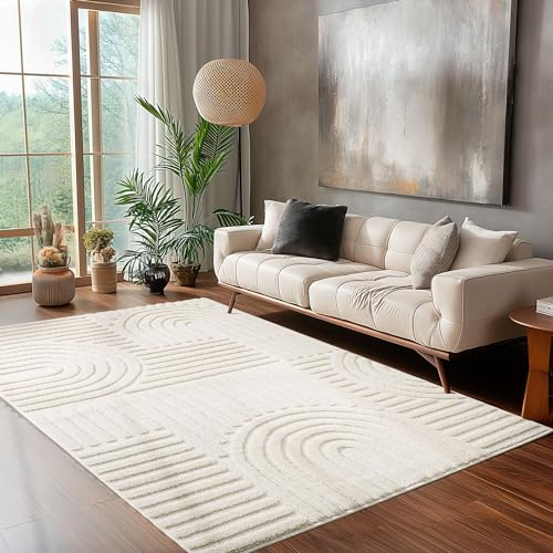 Tappeto per soggiorno, camera da letto, tappeto per cucina, colore crema, a pelo alto, stile boho, tappeto corridoio, design scandinavo 3D, morbido e soffice, dimensione: 80 x 150 cm