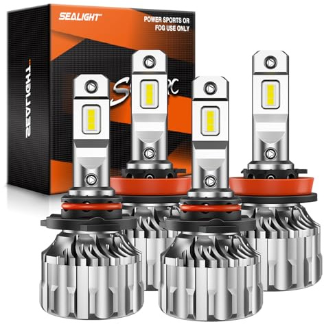 SEALIGHT H11 9005 Light Bulbs Combo, 92,000 Lumens 800% Brighter 6500K Cool White Light, 1:1 Size 9005/HB3 H11/H9/H8 DRL Fog Light Halogen Replacement, Plug-N-Play, Pack of 4