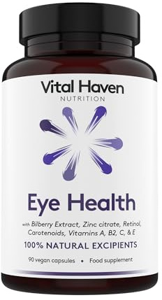 Vital Haven - Eye Health Supplement - Meso Zeaxanthin + Lutein + Zeaxanthin + Bilberry and VIT C/A/E/B2 with Zinc - UK Made