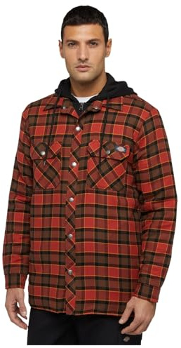Dickies Fleece Hooded Flannel Shirt Jack Relaxed Red Ochre