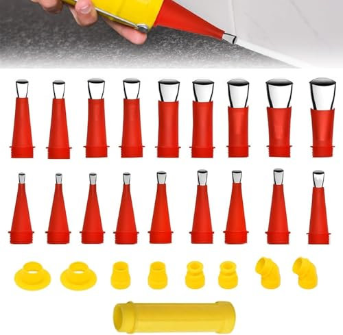 Prebarfun 44 Stück Edelstahl Dichtungsdüse Werkzeug, Universal 34 Integrierte Gummidüse Werkzeug Kit mit 10 Stück Silikonspritze, Verschiedene Größen Kartuschenspitzen für Küchen, Fenstern, Badezimmer
