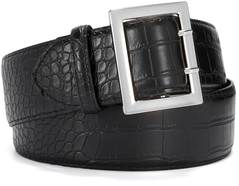VONMELLI Cinturón de cuero ancho para mujer para jeans y vestido, cinturones de moda para mujer con hebilla dorada, cinturón de cintura para damas para abrigo con hebilla cuadrada, M: Fit Waist Size