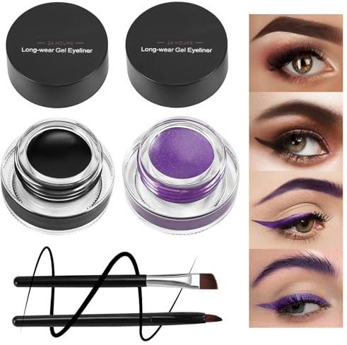Boobeen 2 Colores Gel Delineador de Ojos Impermeable - Cejas Colores Gel Fórmula Larga Duración - Set de Maquillaje de Ojos con 2 Pack Pincel Delineador de Ojos y Pincel para Cejas