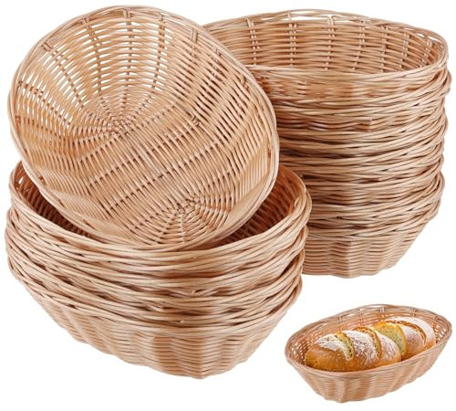 SINJEUN Lot de 15 corbeilles à pain ovales en plastique - 23 x 15 x 6,5 cm - Corbeille à pain ovale - Panier de rangement tressé - Pour cuisine, pain, fruits