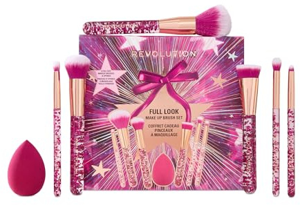 Revolution Full Look Makeup Brush Gift Set, 7-Piece Eye, Face & Cheek Collection with Blending Sponge, Vegan & Cruelty-Free