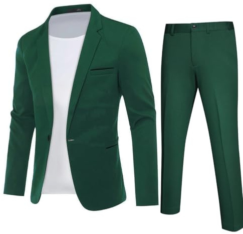 YFFUSHI Kostymer för män slim fit 1 knapp 2 delar smart kostym business bröllop blazer och byxor, gRÖN, L