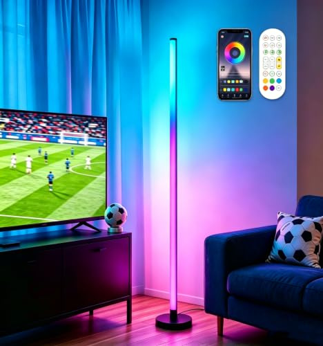 LED Floor Lamp,RGB Corner Lamp,16 Million Colour Changing Lamp with Remote & APP Control,Music Sync, DIY Mode & Timing Standing Light,Mordern Mood Lighting for Room, Bedroom, Gaming Room,1.9m Cable