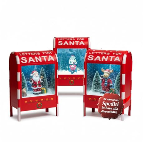 Avilia – Cassetta Postale Natalizia 40 cm con Luci LED, Neve in Movimento e Musica – Decorazione in Metallo con Babbo Natale, Uso con Batterie AAA, Effetto Scenografico per Addobbi Natalizi