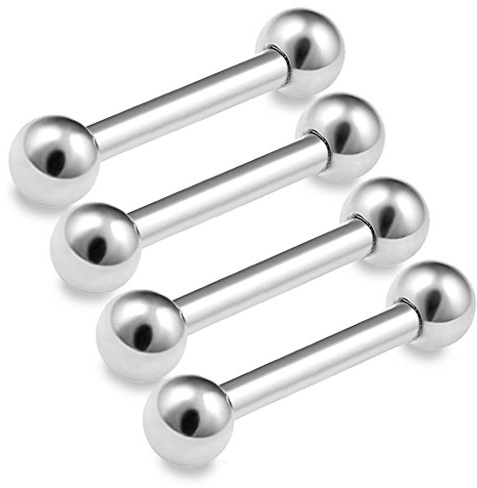bodyjewellery 4pcs 14g Barbell Earring Cartilage Triple Forward Helix Stud Anti Tragus Lobe Rook Jewelry Surgical Steel 4mm Ball - 10mm