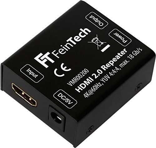 FeinTech VMR00200 HDMI 2.0 Repeater Signal-Verstärker (UHD 4K 60 Hz, HDR) 50 m Reichweite HDCP 2.2 schwarz