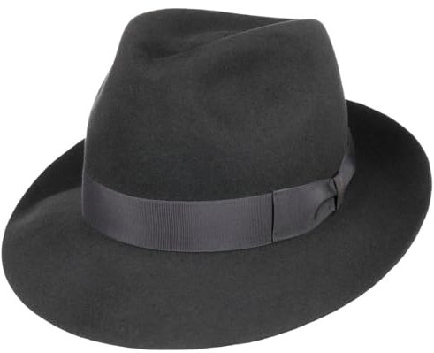 Borsalino 50 Gramm Fedora Herrenhut Haarfilzhut Damen/Herren - Made in Italy Filzhüte Hut mit Ripsband Winter Frühling-Sommer Herbst-Winter - 58 cm dunkelgrau
