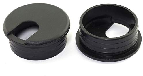 HJ Garden 2pcs 1-3/4 inch Desk Wire Cord Cable Grommets Hole Cover for Office PC Desk Cable Cord Organizer Plastic Cover Black