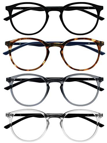 OPULIZE Met Lesebrille 4er Pack Schlank Runder Rahmen Federscharniere Kratzfest Schwarz Braun Transparent Grau Transparent Schwarze Herren Damen RRRR60-127C +2.00