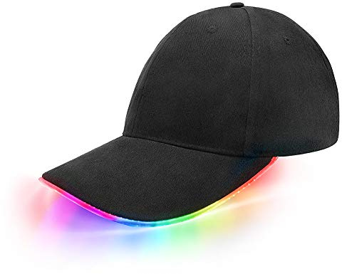 JIGUOOR LED Baseball Cap Rechargeable, Illuminated Flash LED Light up Cap Men TIK Tok Party Festival Hat Festival Rave Accessory Glow Golf Hat Birthday Gifts for Men Boys in LED Brim-Colorful