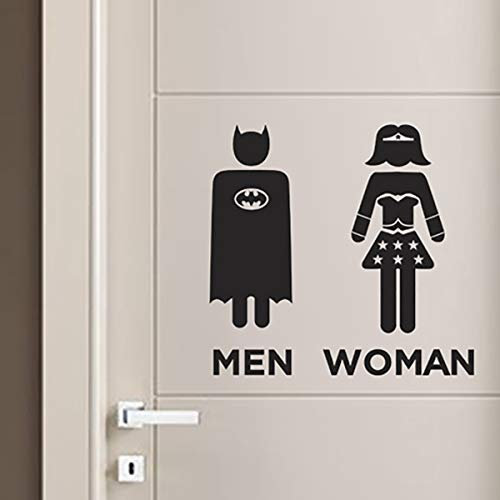 Adesivi Toilette WC Bagno Uomo Donna Adesivo da Parete supereroi Batman wonder woman Stickers Muro Decorazione Domestica Porta Casa