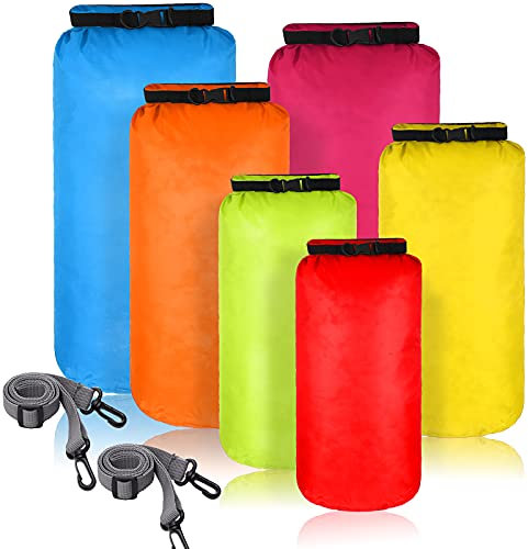 6 Stück wasserdichte Trockenbeutel Set Trockensack Leicht Luftdicht Packsack Set 20 L 15 L 10 L 8 L 5 L 3 L Trockentasche und Lang Verstellbar Schultergurt für Kajakfahren (Helle Farbe)
