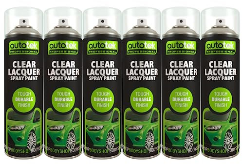 AutoTek Clear Lacquer Multi-Purpose Aerosol Spay Paint 500ml x6